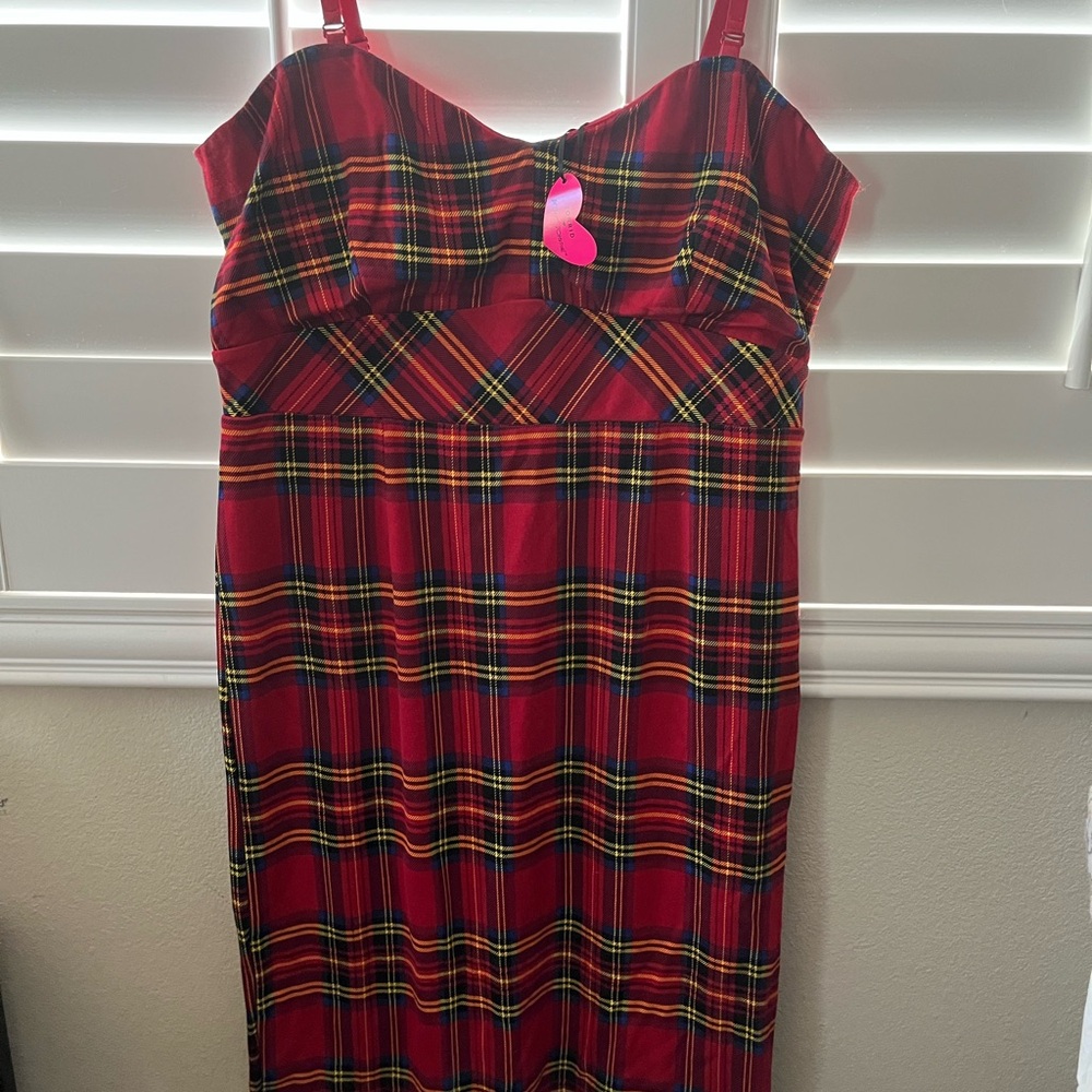 Betsey Johnson Vibrant Plaid Dress with matching jewelry